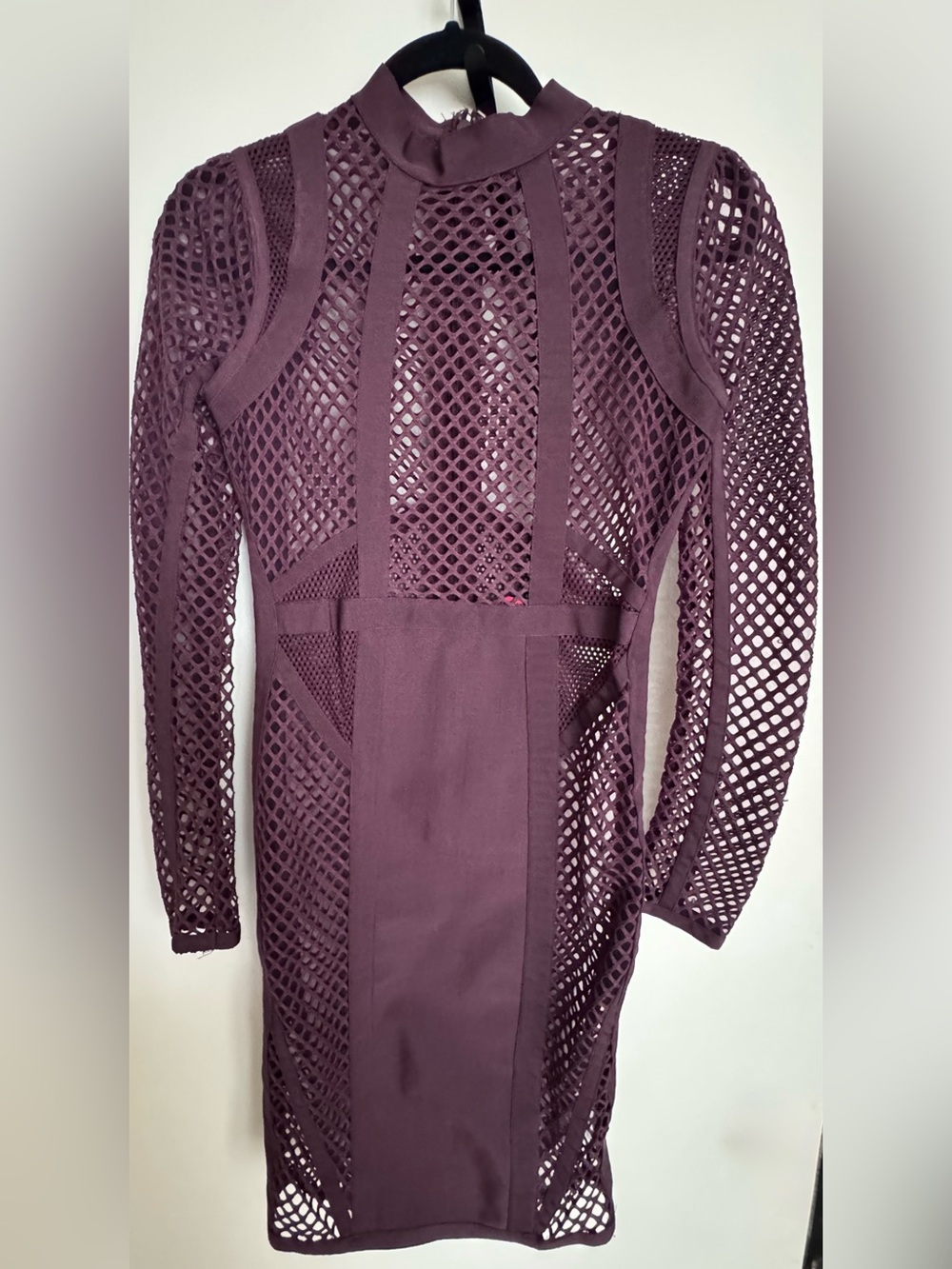 Mauve Mesh Long-Sleeve Bodycon Dress